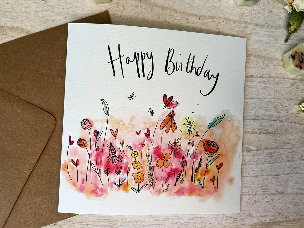 Thumbnail: Happy birthday flower patch square greeting card 