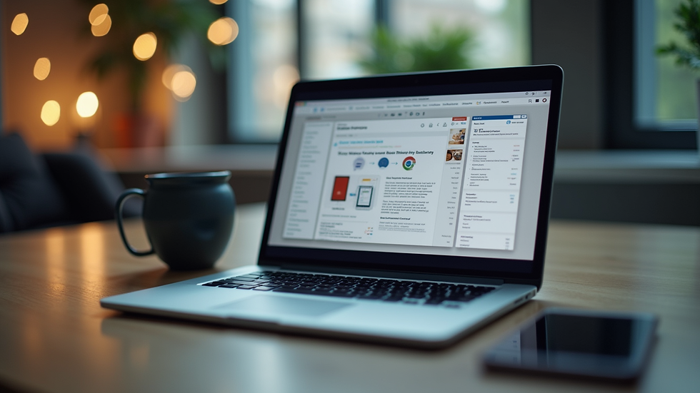 Eye-level view of a laptop with a business English online lesson on screen
