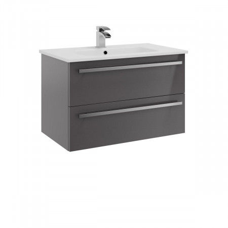 Kartell Purity 800mm Wall Mounted 2 Drawer Unit & Ceramic Basin - Storm Grey Glo