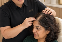SMP specialist performing scalp micropigmentation on a client at Flourishing Follicle.