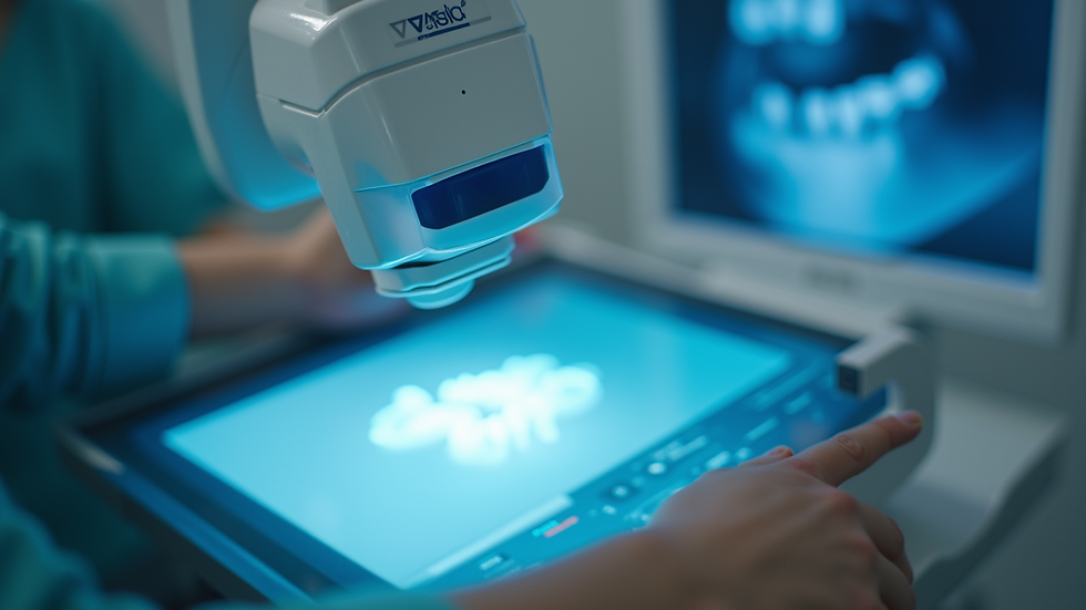 Close-up view of a dental intraoral scanner capturing digital images