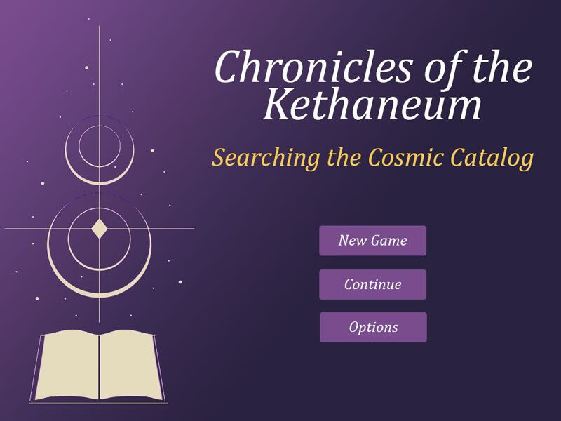 Updated title screen for Chronicles of the Kethaneum that features the new game logo.