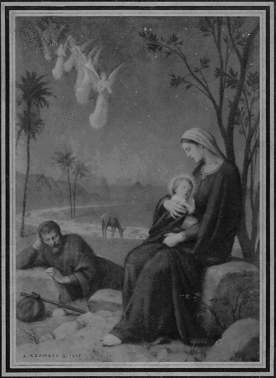 Le repos de la Sainte Famille pendant la fuite en Egypte-Etienne Azambre-Image pieuse