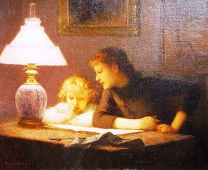 Etienne Azambre-Mère et enfant lisant-Tableau
