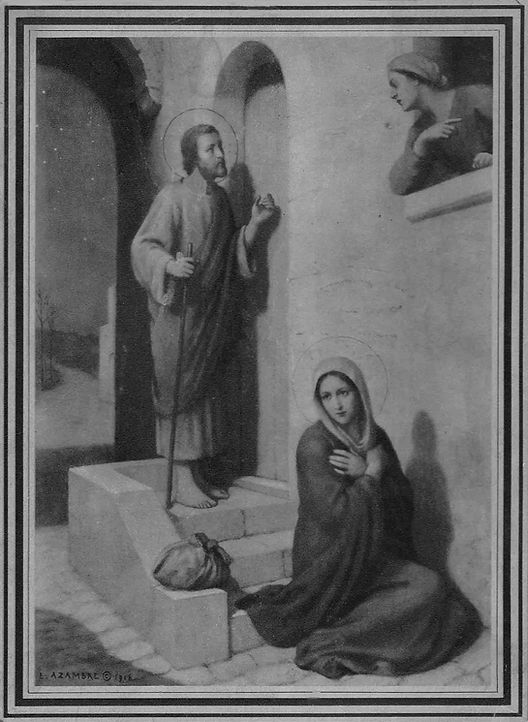 Joseph et Marie cherchant asile à Bethléem-Etienne Azambre-Image pieuse