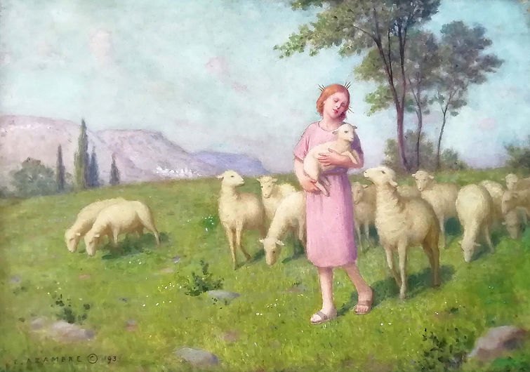 Le Christ Enfant en bon pasteur-Etienne Azambre-Huile sur toile-80 x 56 -193(3)-Restauré.j