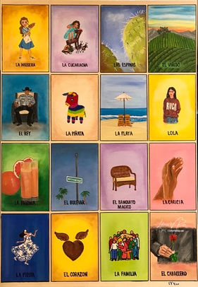 Loteria, citas de amor, mexican board game art, Leticia V. Rizo artist