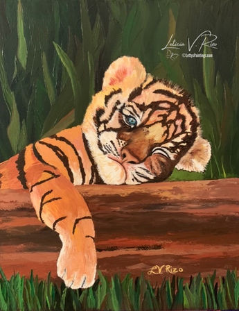 baby tiger, cub, sleepy, baby room, jungle theme, nature, wildlife, Leticia V. Rizo artist
