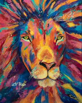  lion, let's roar, bold colors, wildlife, palette knife, Leticia V. Rizo artist