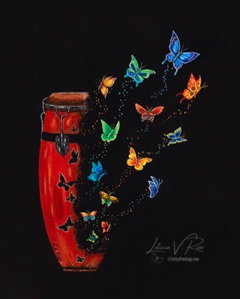 Mariposas Cantan, butterflies sing, latin jazz, music, congas, spring time, Leticia V. Rizo artist