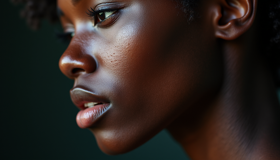 Close-up view of dark marks and acne scars on melanin-rich skin