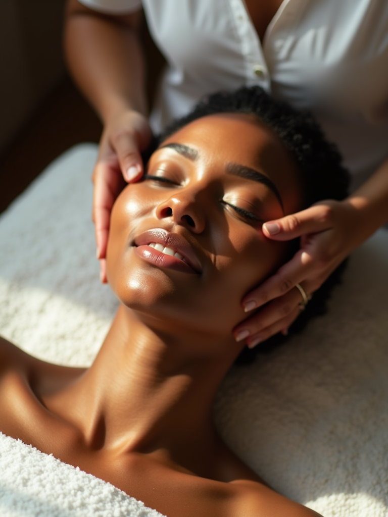 Eye-level view of a skincare consultation with a professional and client discussing products