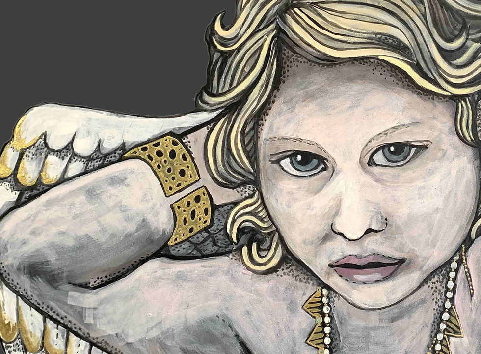 Miniaturbild: Angel bar cherubs panoramic limited edition print. Hand finished with gold leaf, hear no evil, detail.