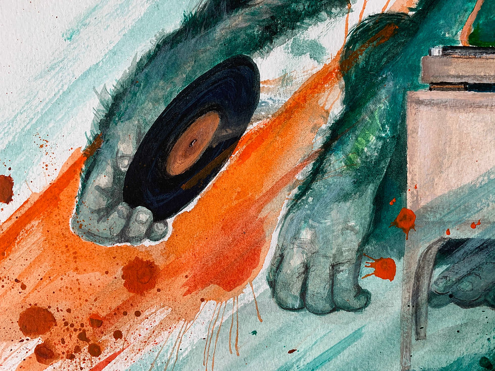 Miniatura: Music monkey, limited edition print. monkey hand and vinyl detail.