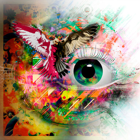 oeil avec des couleurs avec un oiseau