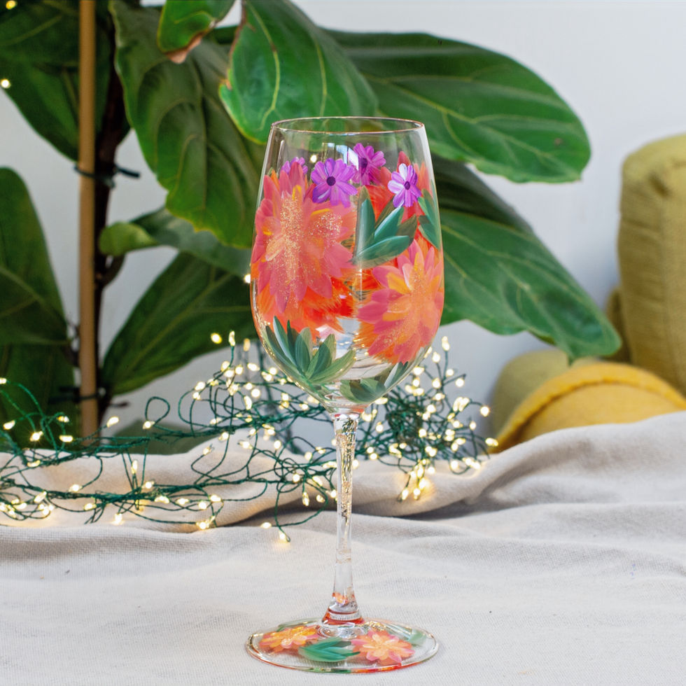 Dahlia Flower Wine Glass - Hand Painted