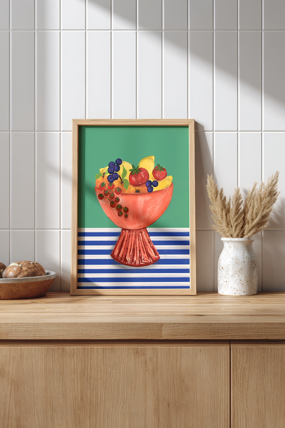 Mediterranean Fruit Bowl | Vibrant Kitchen Wall Art