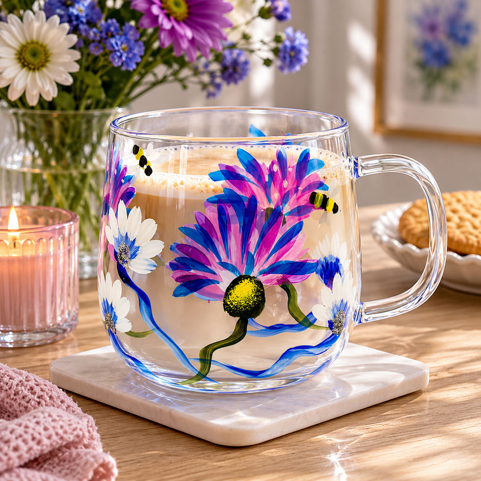 Scottish Thistle Flowers Hand Painted Glass Mug | Cup