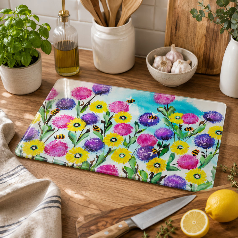 Alliums and Bees Glass Worktop Saver
