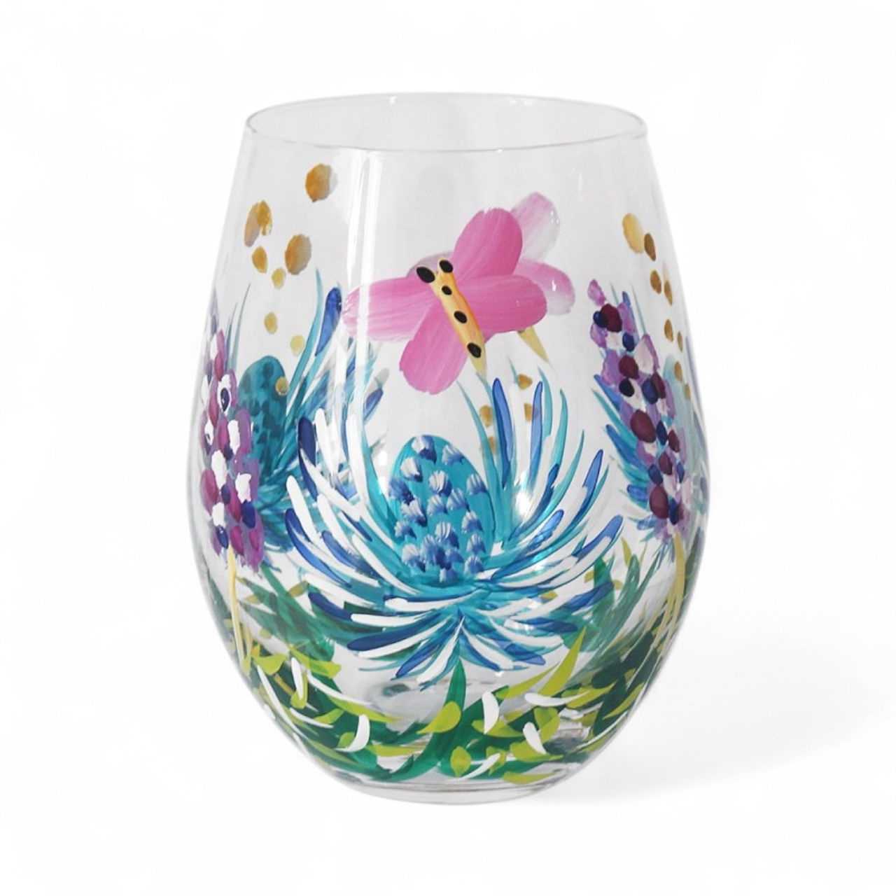 Thistles and Butteflies Stemless Glass - Hand Painted