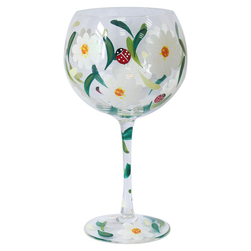 Ladybirds and Daisies Gin Glass - Hand Painted