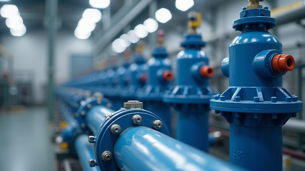 Close-up view of reverse osmosis skid system in industrial plant