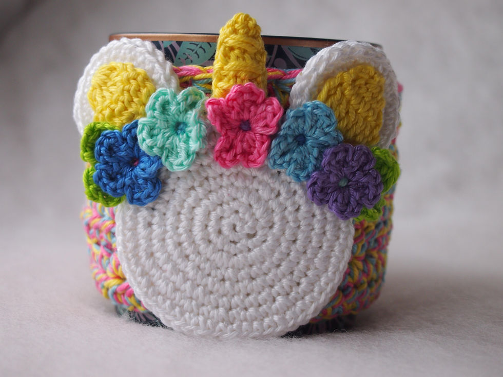 Thumbnail: Unicorn Minnie Cup Cozy crochet pattern