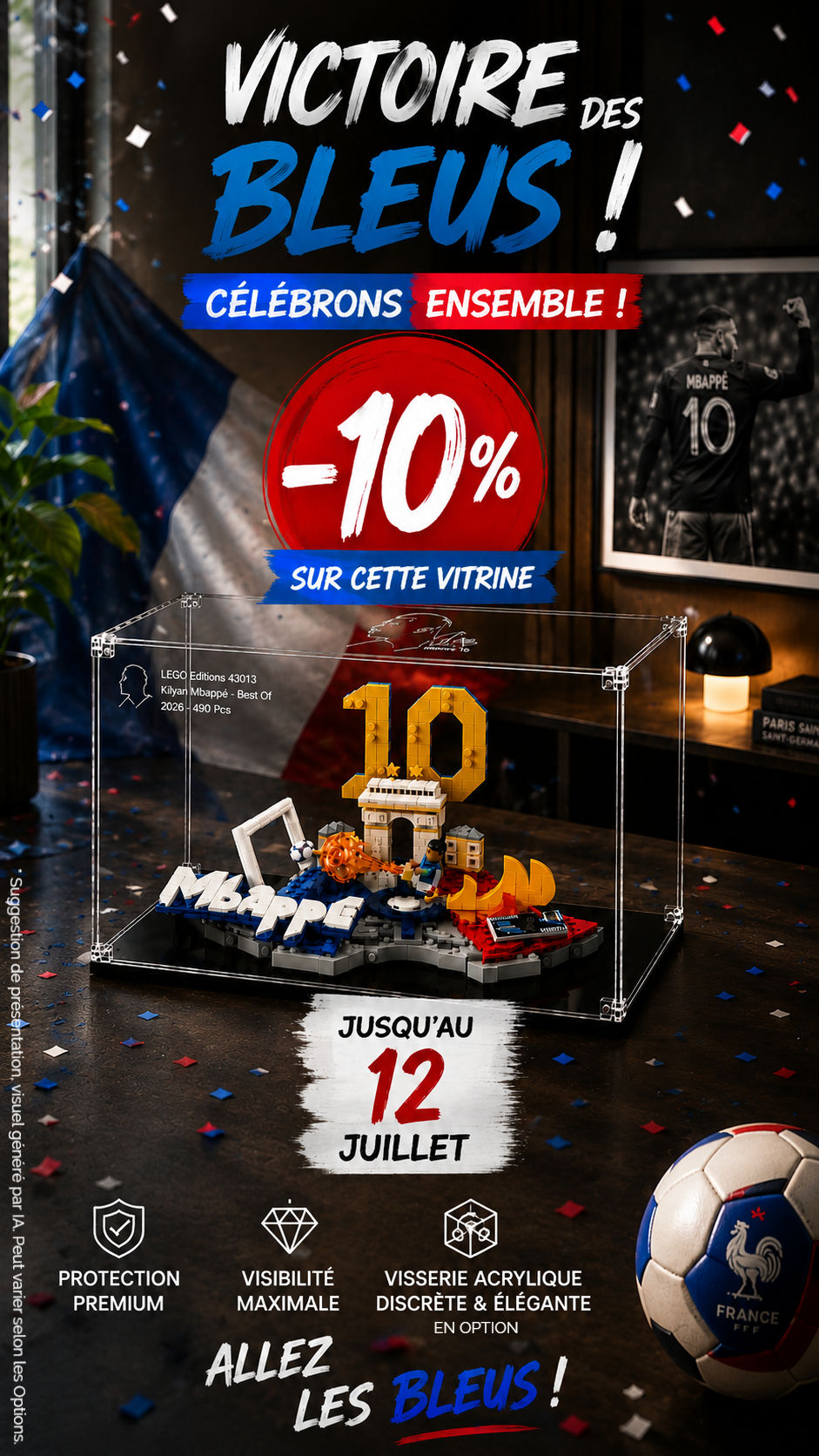 Vitrine Plexiglas pour LEGO® Editions 43013 Kylian Mbappé – Best of (non inclus)