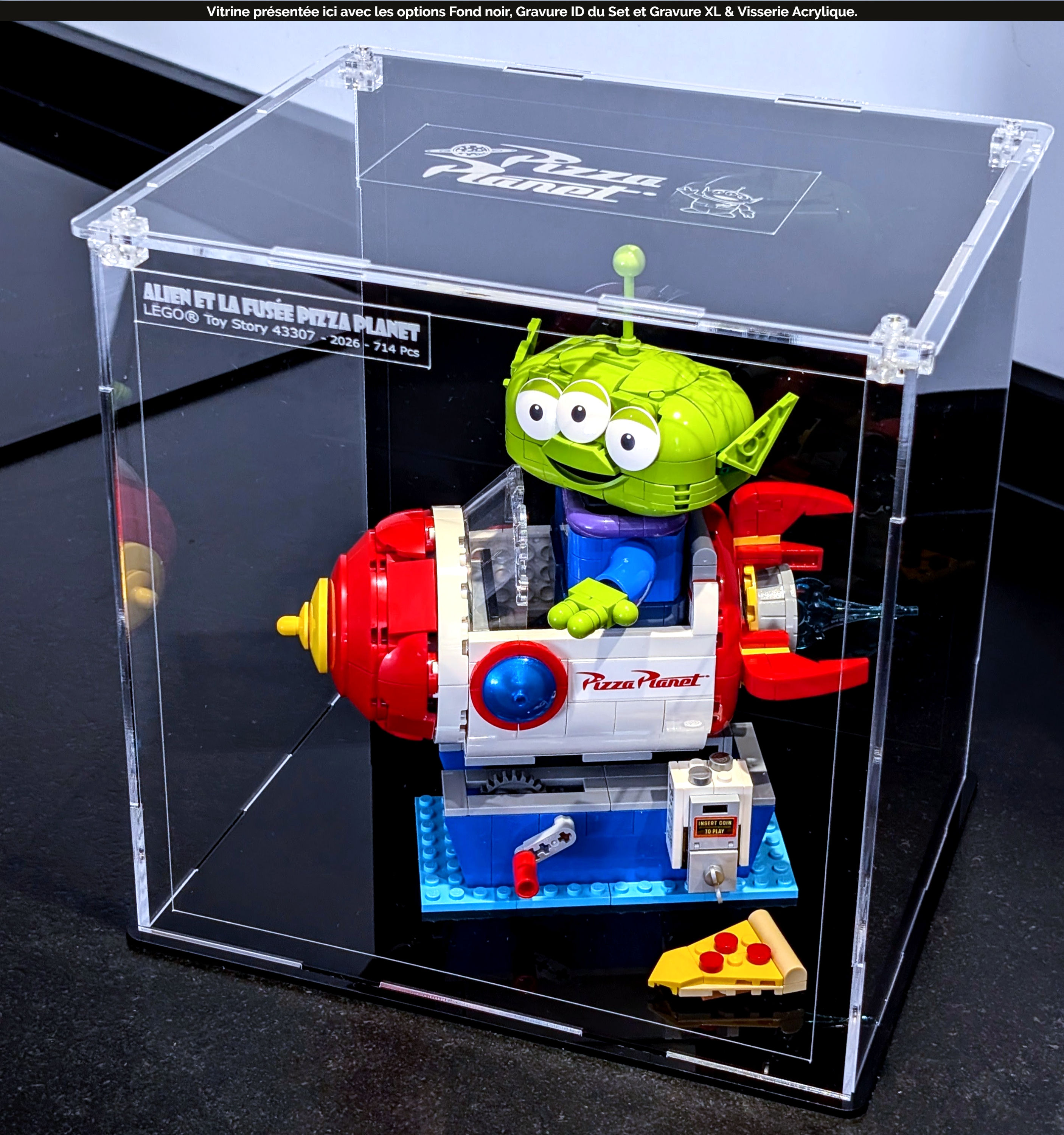 Vitrine Plexiglas pour LEGO® 43307 Alien et la fusée Pizza Planet (non incl)