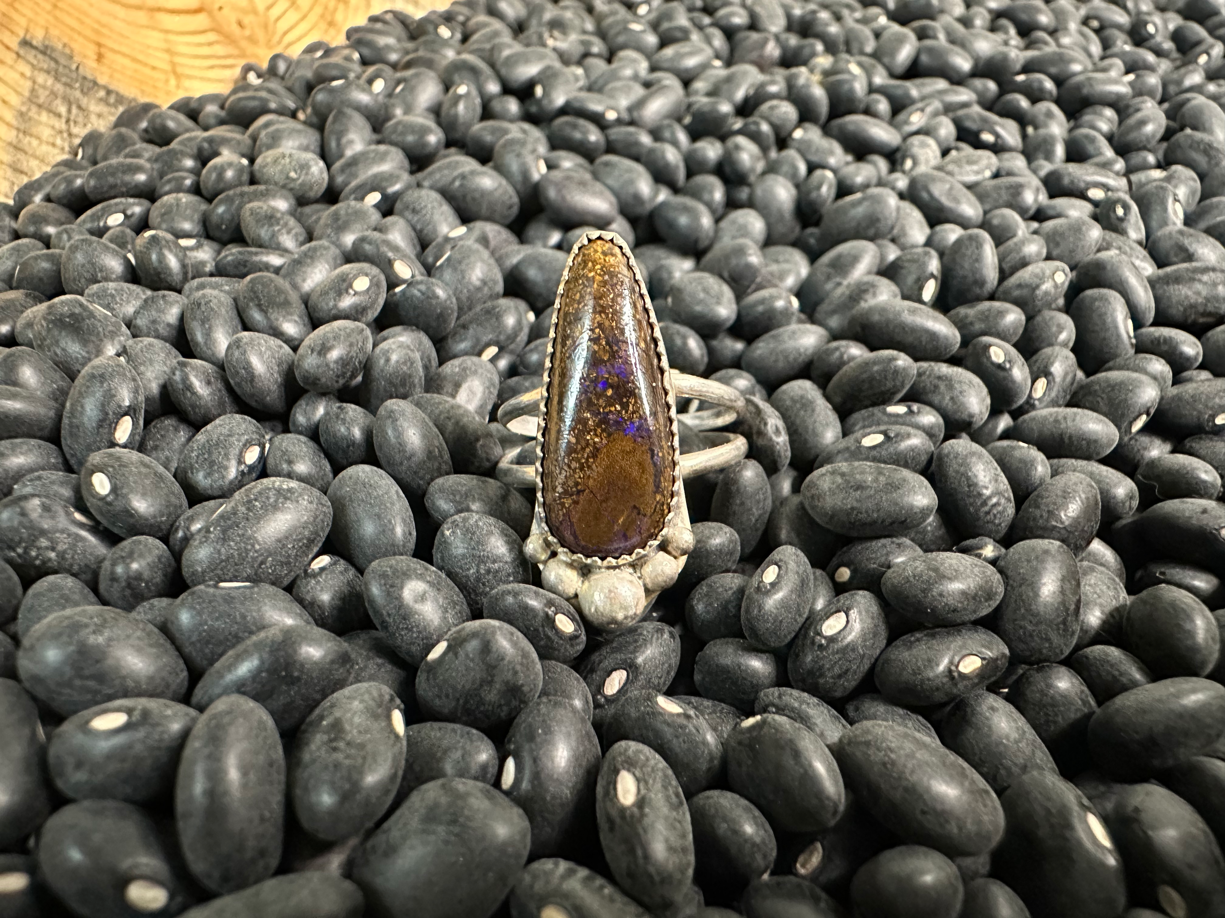 Purple boulder Opal ring