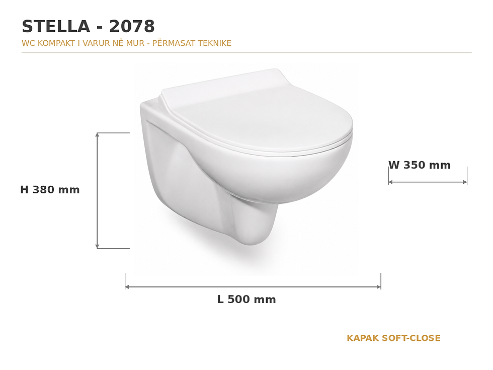 Thumbnail: WC Kompakt i Varur në Mur me Kapak Soft-Close 50 cm – i Bardhë I Hidrosanitare