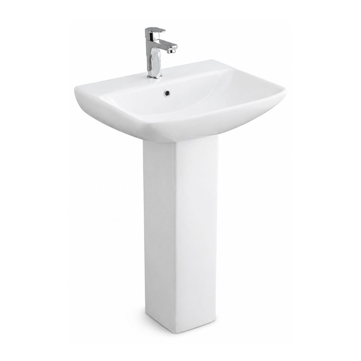 Lavaman Modern Këndor me Piedestal të Plotë 52.5 cm – i Bardhë I Hidrosanitare