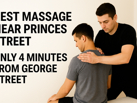 Map showing short walking route from Princes Street to Holisports Massage on George Street, Edinburgh.