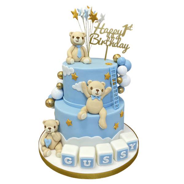 Adorable teddy bears themed cake with intricate detailing perfect for a children's birthday celebration.
