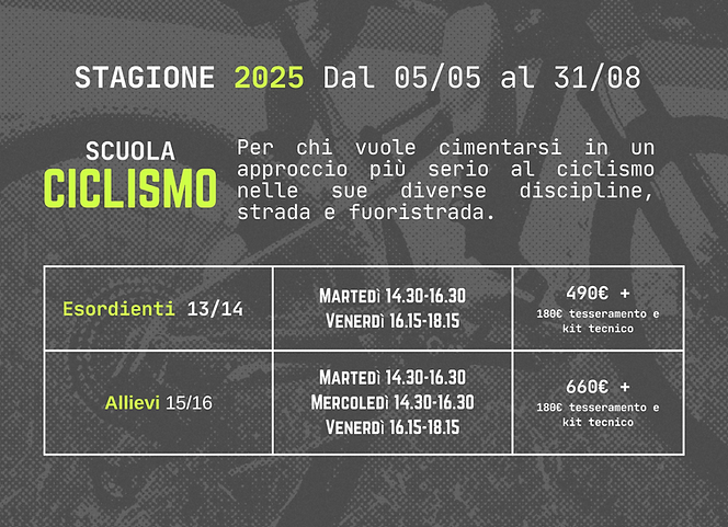 Calendario e costi Scuola di ciclismo
