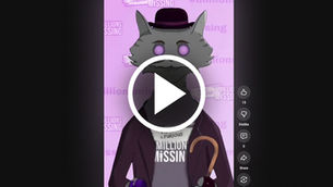 Animated cat in a suit and hat with glowing eyes holds a cane. Background has repeated "Million Missing" text on pink. Mood is mysterious.