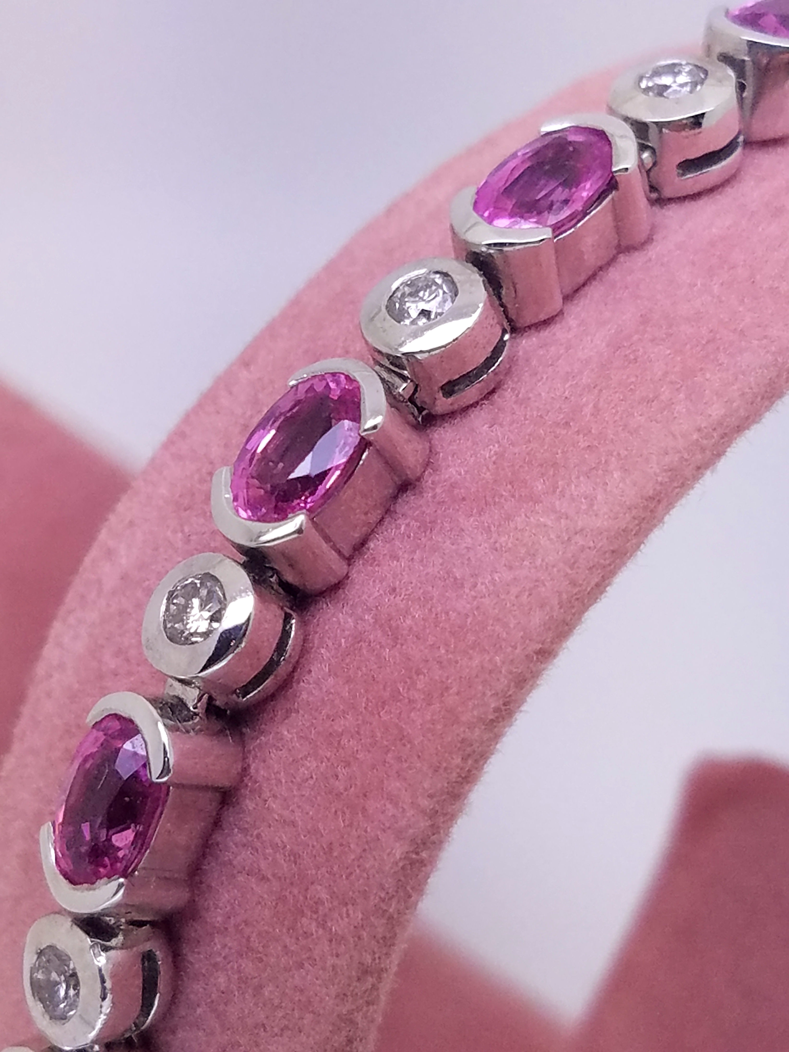 14k white gold pink sapphire & diamond bracelet