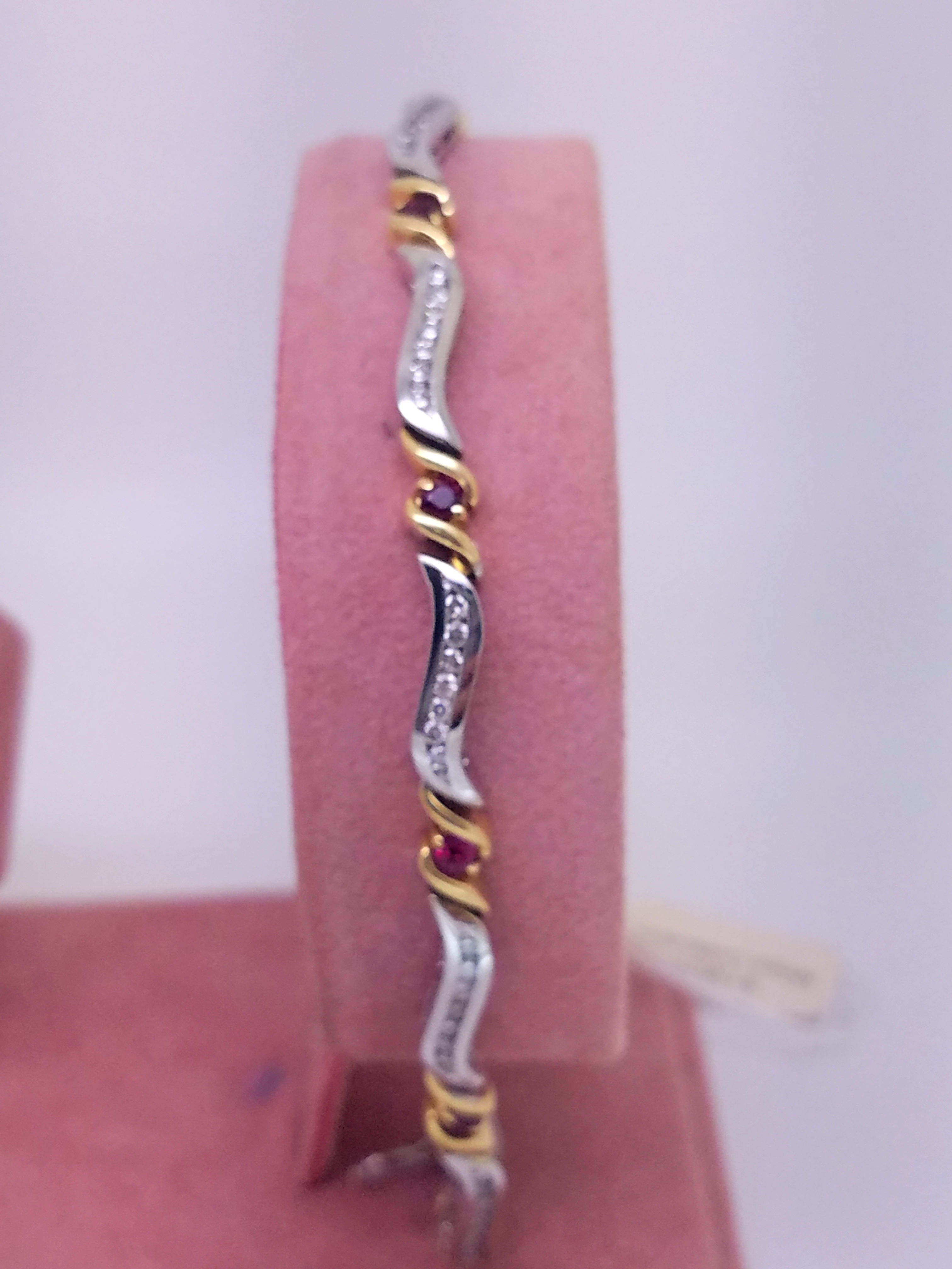 14k white & yellow gold ruby & diamond bracelet