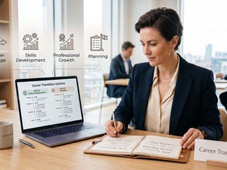 Career transition coach helping a woman plan a career change
