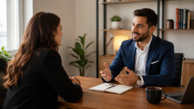 Professional life coach helping a client achieve personal and career goals