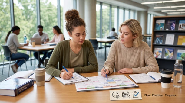 College students using time management strategies for dyslexia