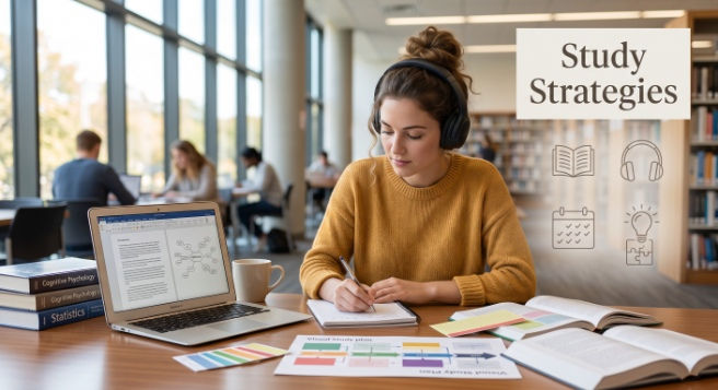 College student with dyslexia using personalized study strategies