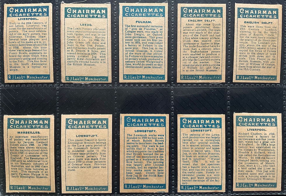 Thumbnail: Lea Old Pottery Different Silk Cigarette Cards