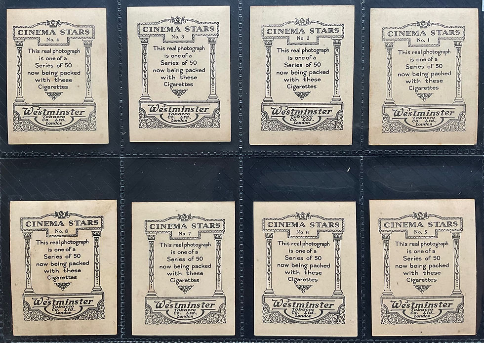 Thumbnail: Westminster Overseas Cinema Stars Cigarette Cards