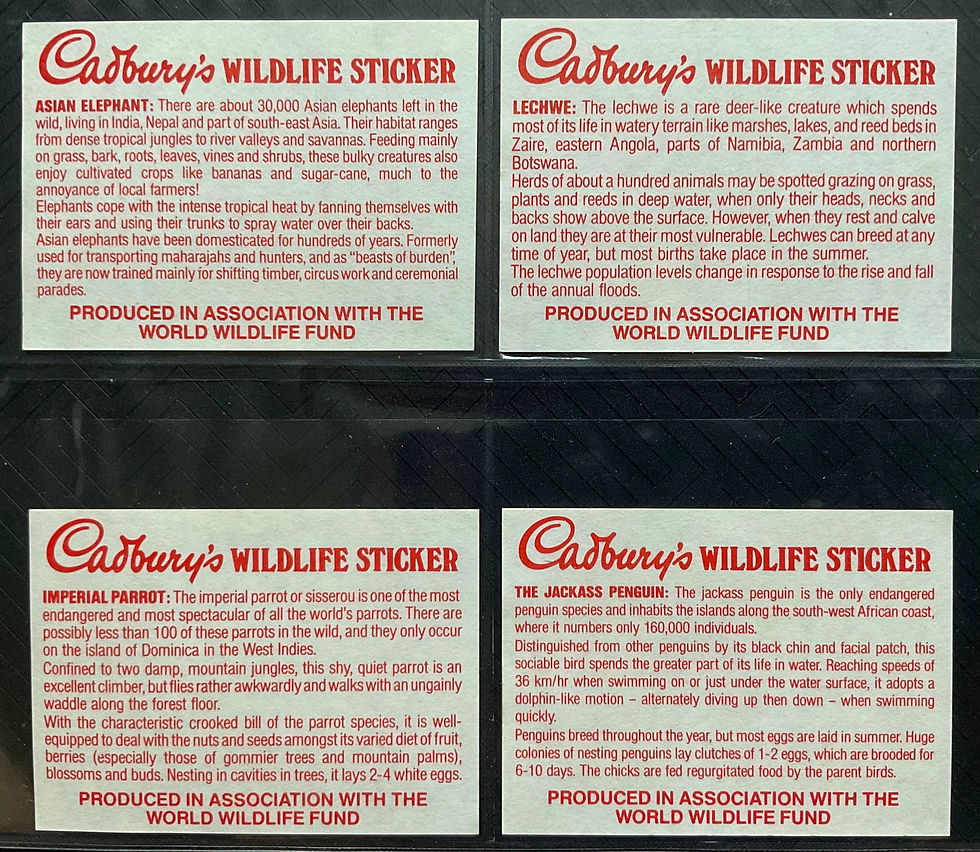 Cadbury Sticker Cadburys Wildlife Stickers Confectionary Cards | JSCards