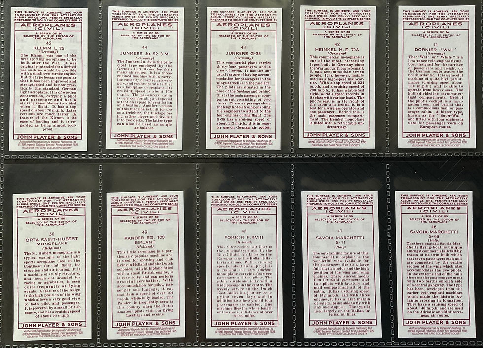 Thumbnail: Players Aeroplanes Civil Reproduction Cigarette Cards