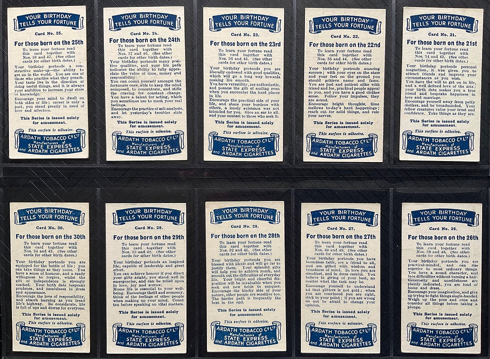 Thumbnail: Ardath Your Birthday Tells Your Fortune Cigarette Cards