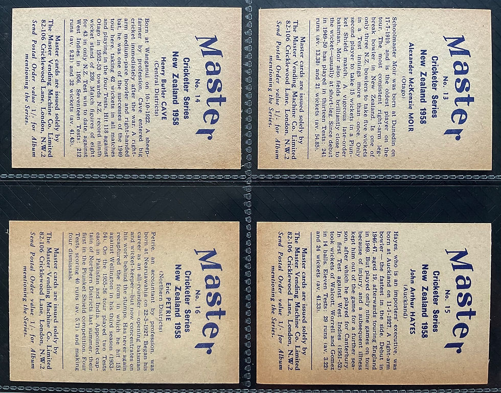 Thumbnail: Master Vending Gum Cricketers Series New Zealand 1958 Bubblegum Cards