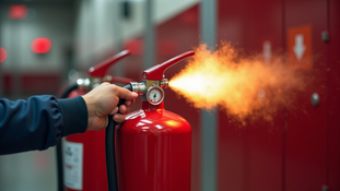 fire extinguisher being used to stop a fire
