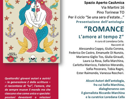 Presentazione a Pino Torinese di Romance - L'amore al tempo Z Neos Edizioni giovedì 10 luglio 2025 ore 21 - Spazio Aperto CasaAmica - Pino T.se (TO) - Via Martini 16